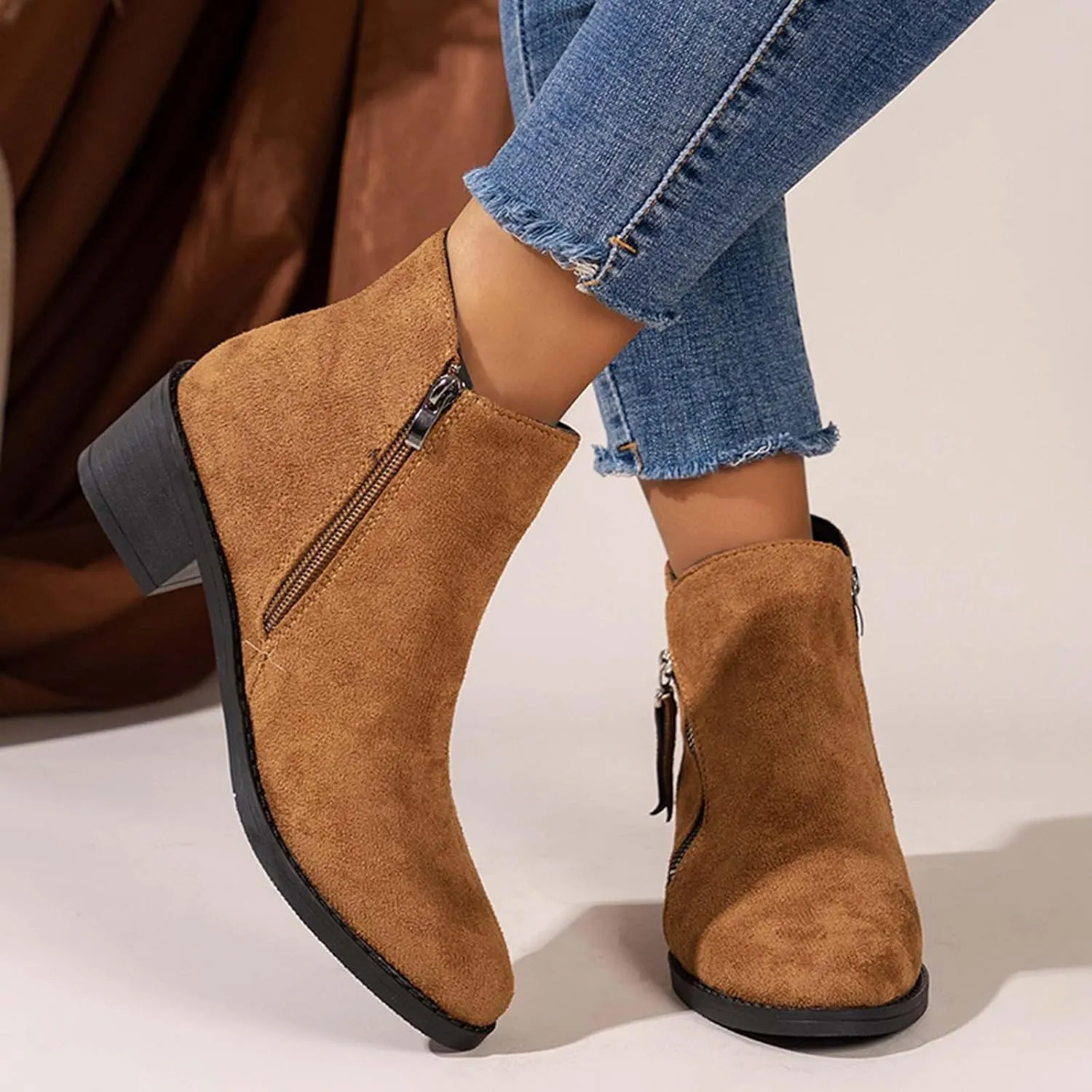 Ankle Boots Womens England Style Leopard Short Boots Women Low Heel Thin Boots Side Oblique Zipper Short Boots