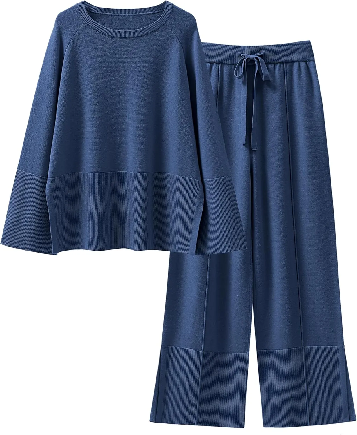ANRABESS Womens 2 Piece Outfits Oversized Knit Sweater Set Wide Leg Pant Cozy Lounge Matching Pajama Sets 2024 Trendy Clothes