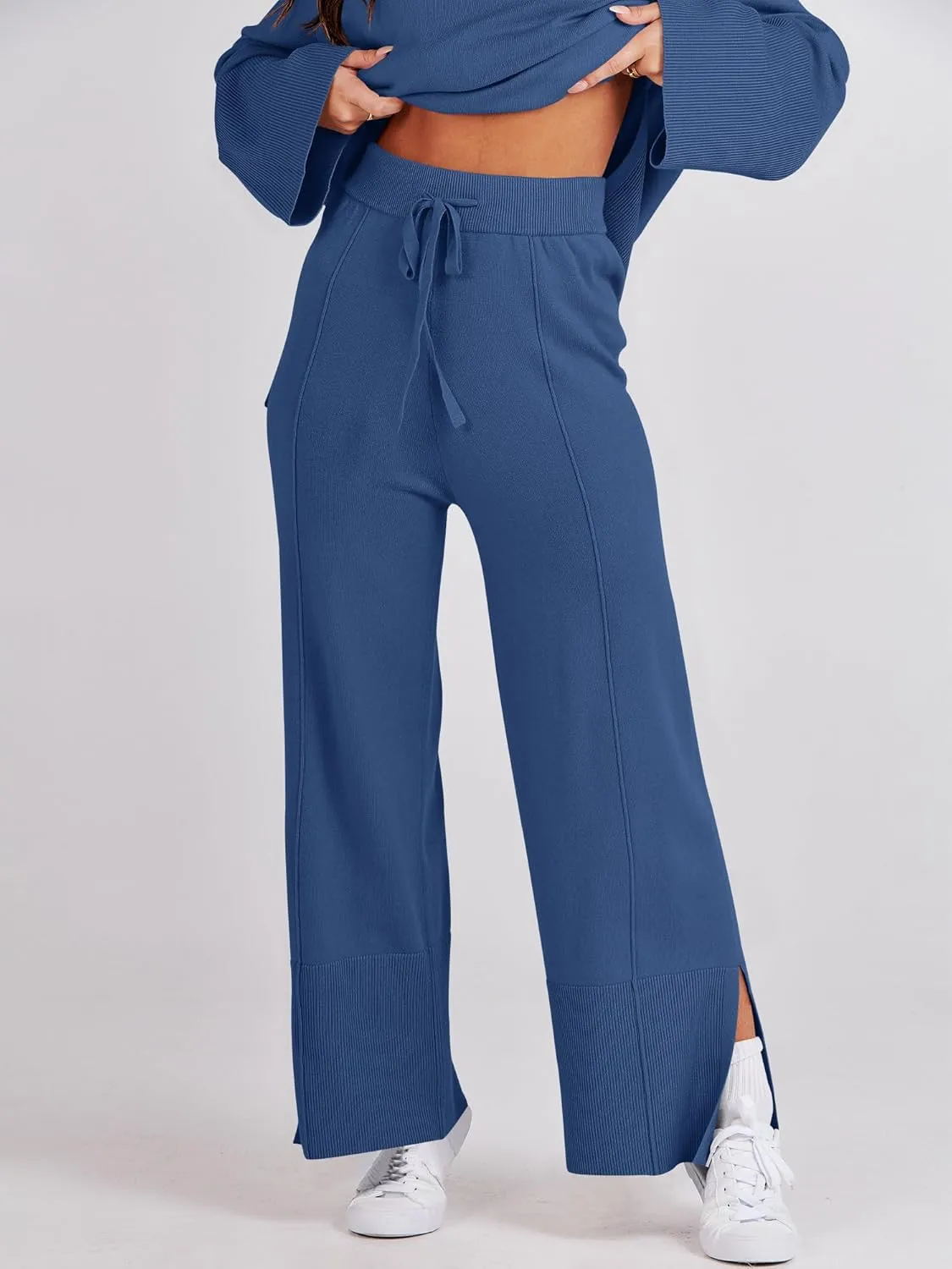 ANRABESS Womens 2 Piece Outfits Oversized Knit Sweater Set Wide Leg Pant Cozy Lounge Matching Pajama Sets 2024 Trendy Clothes