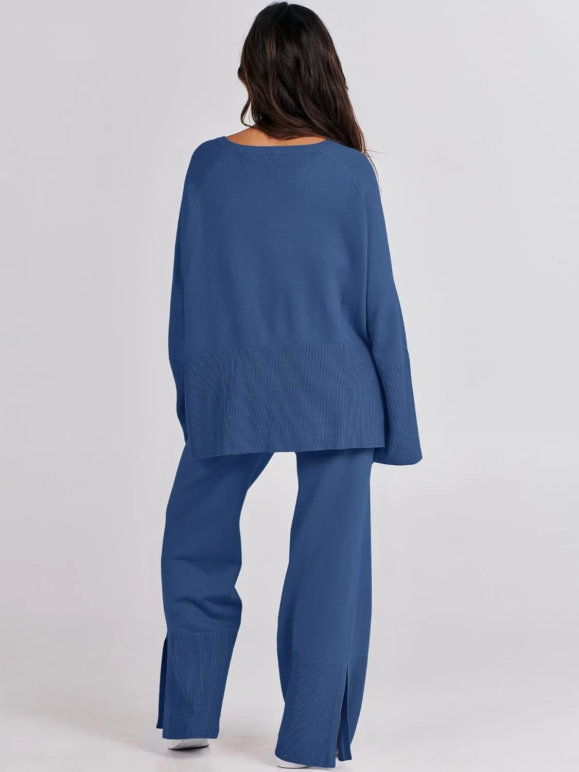 ANRABESS Womens 2 Piece Outfits Oversized Knit Sweater Set Wide Leg Pant Cozy Lounge Matching Pajama Sets 2024 Trendy Clothes