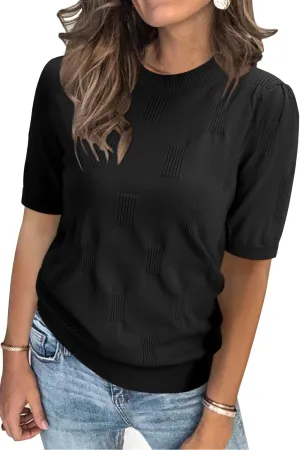 Arach&Cloz Womens Summer Tops Fashion Short Sleeve Sweaters Crew Neck Lightweight Knit Dressy Blouse 2025