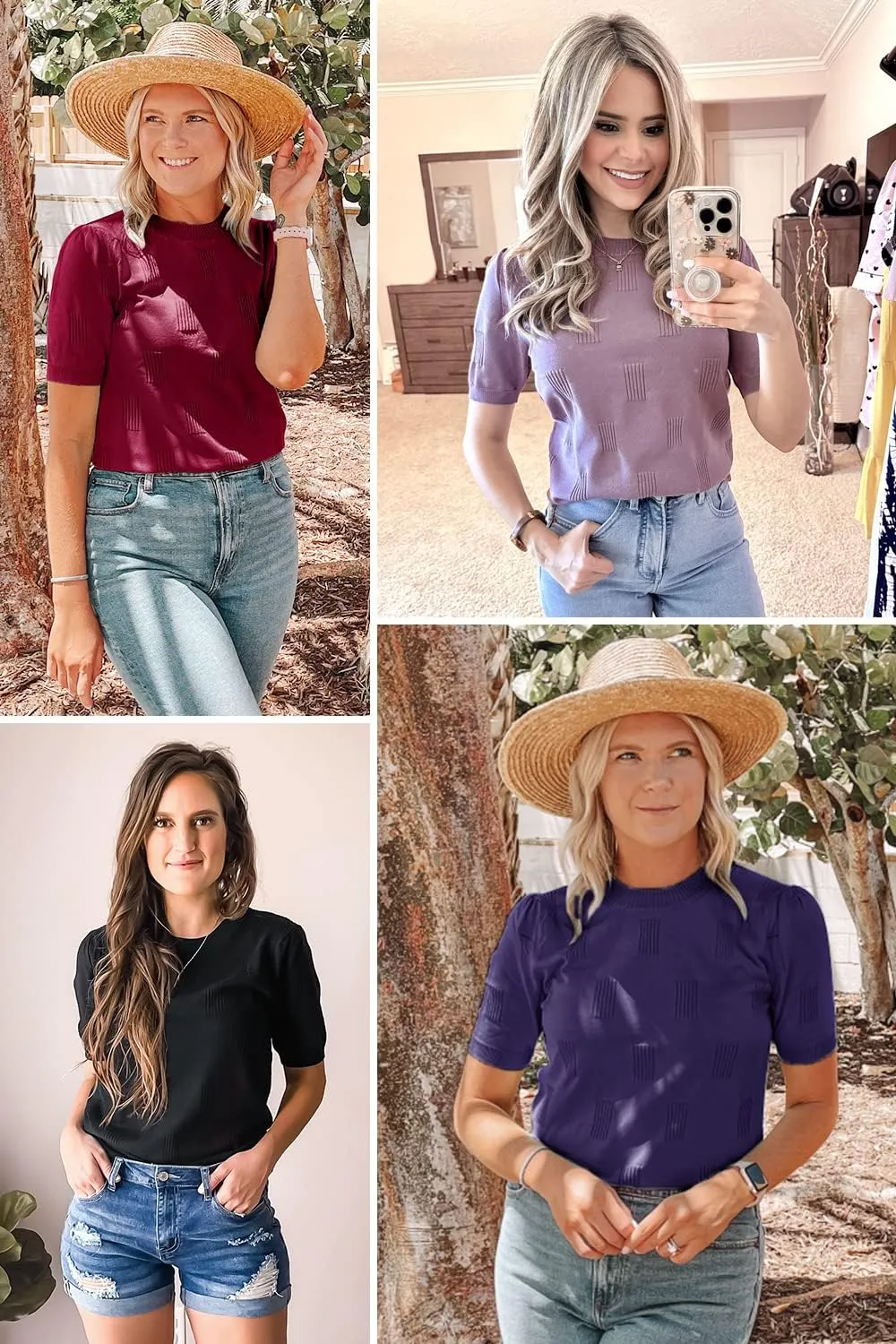 Arach&Cloz Womens Summer Tops Fashion Short Sleeve Sweaters Crew Neck Lightweight Knit Dressy Blouse 2025