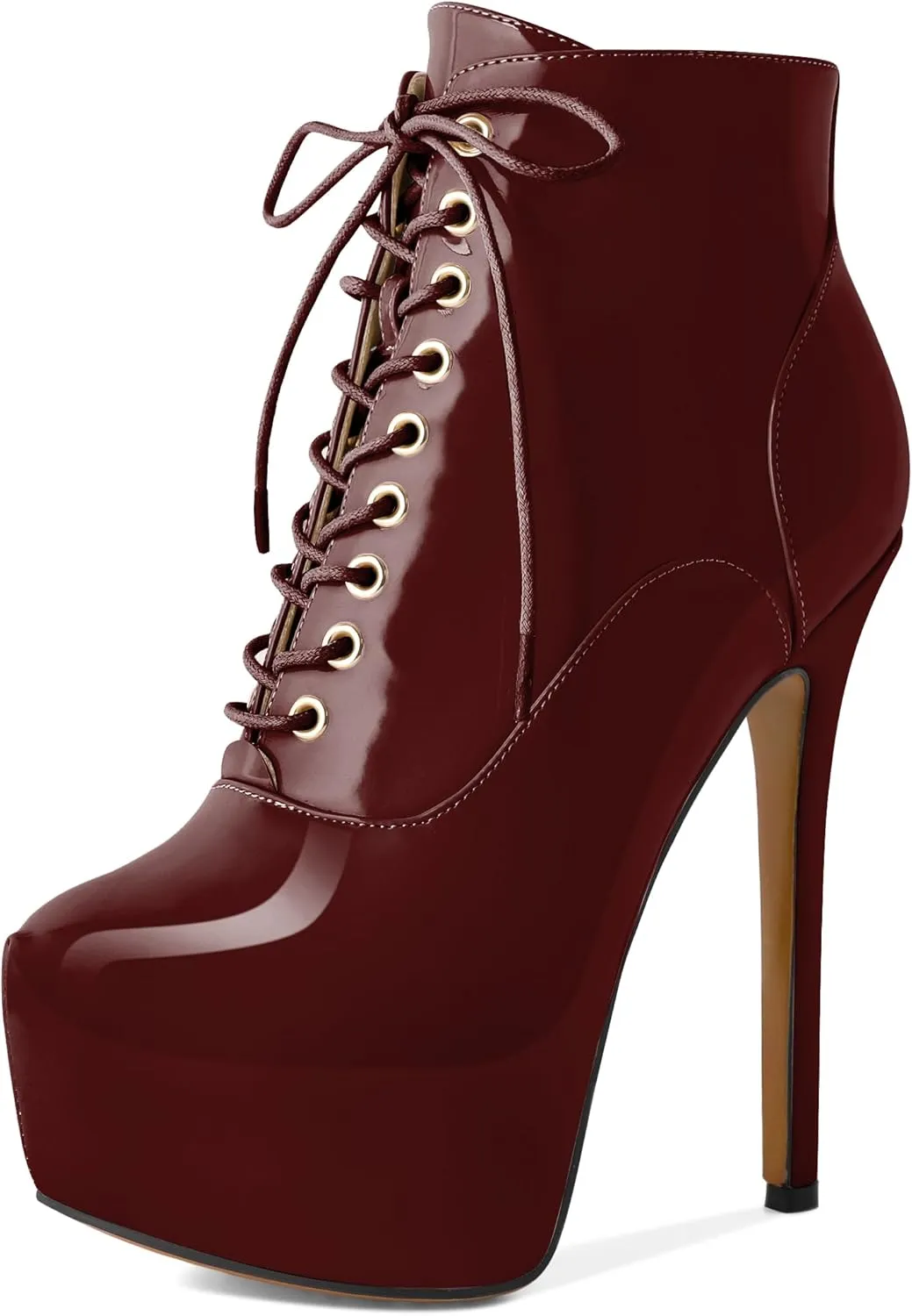 AUMOTED Women's Ankle Boots Platform Round Toe Combat Boots Stiletto High Heel Booties Sexy Fashion 6.3" Lace Up Zipper Warm Short Boots