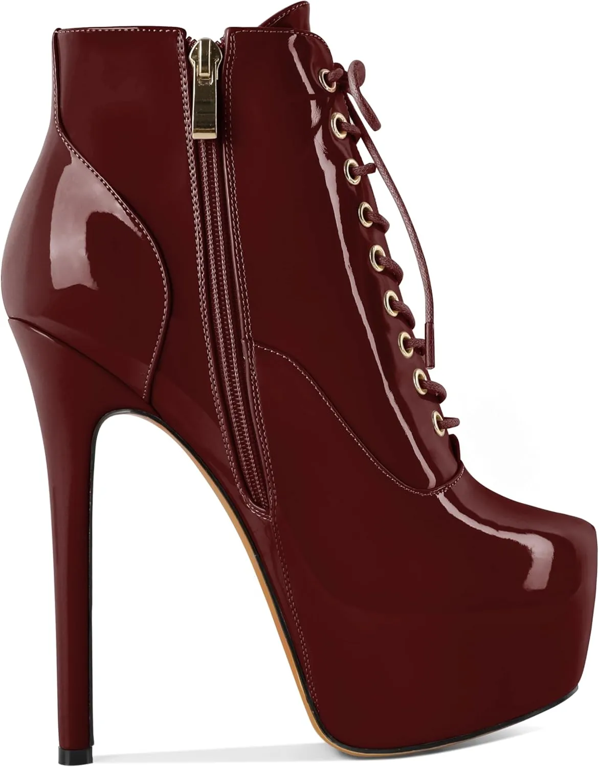 AUMOTED Women's Ankle Boots Platform Round Toe Combat Boots Stiletto High Heel Booties Sexy Fashion 6.3" Lace Up Zipper Warm Short Boots