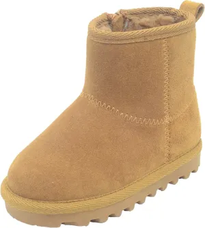 BEARPAW Toddler Winter Bootie with Faux-Fur Lining, Suede Shoes for Indoor and Outdoor, Babies' Soft Ankle Boots with Hard Bottom Soles