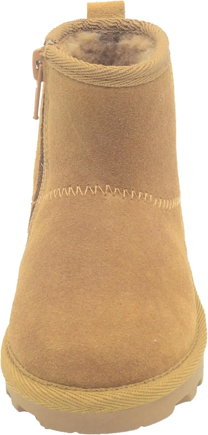 BEARPAW Toddler Winter Bootie with Faux-Fur Lining, Suede Shoes for Indoor and Outdoor, Babies' Soft Ankle Boots with Hard Bottom Soles