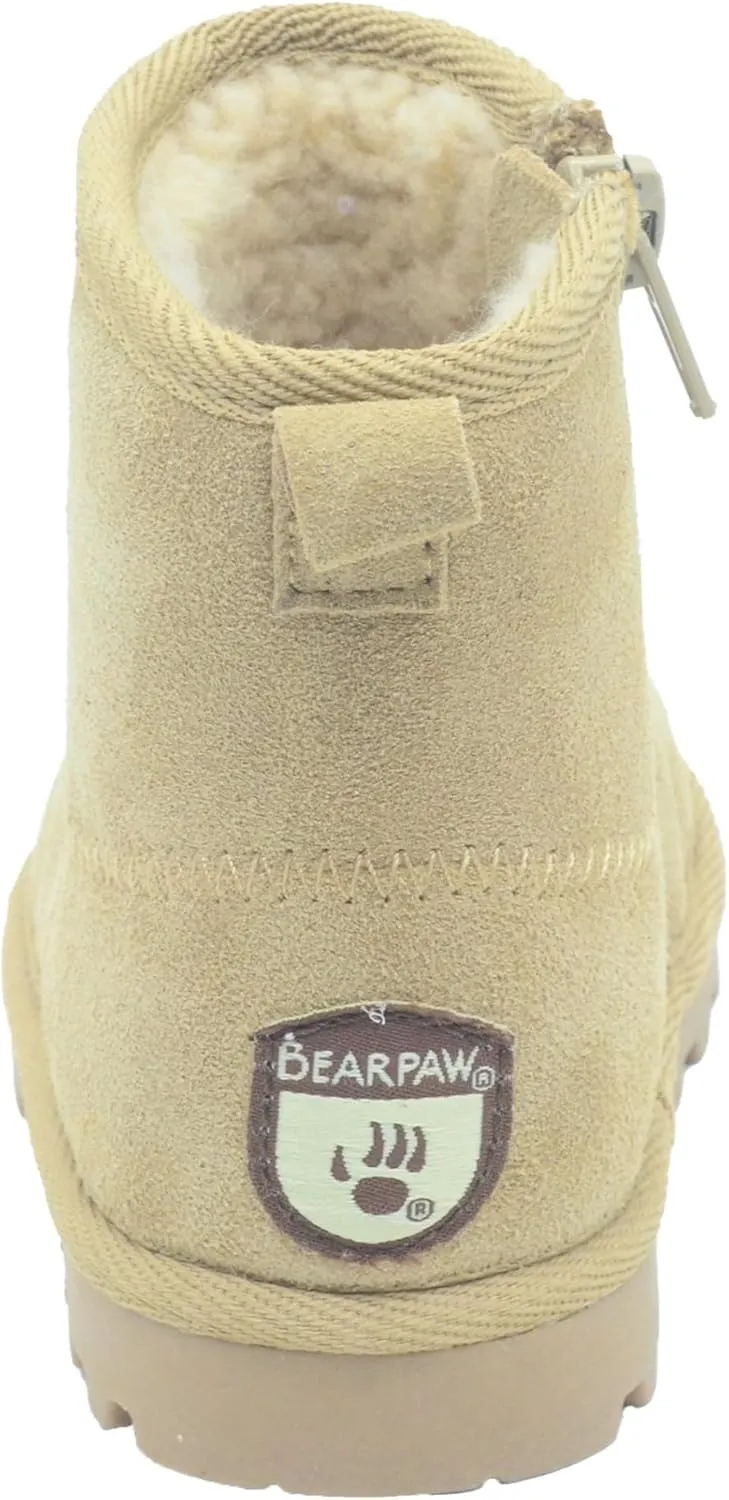 BEARPAW Toddler Winter Bootie with Faux-Fur Lining, Suede Shoes for Indoor and Outdoor, Babies' Soft Ankle Boots with Hard Bottom Soles
