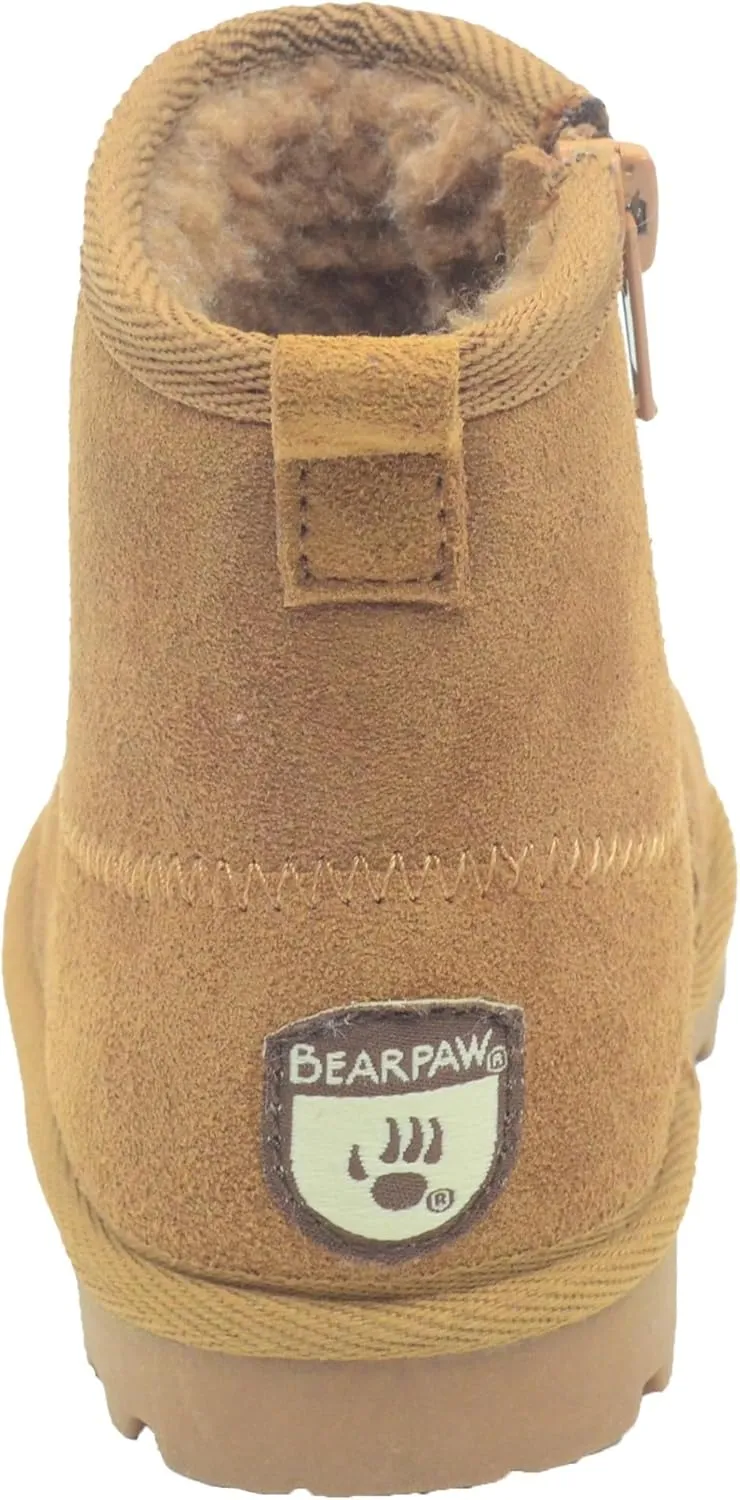 BEARPAW Toddler Winter Bootie with Faux-Fur Lining, Suede Shoes for Indoor and Outdoor, Babies' Soft Ankle Boots with Hard Bottom Soles