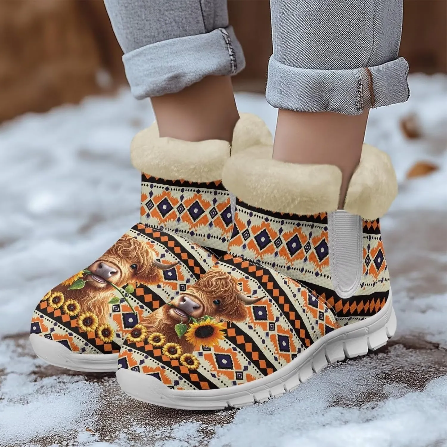 Biyejit Womens Warm Winter Snow Boots Ankle Boots Outdoor Booties Slip On Sneakers Comfortable Shoes for Women