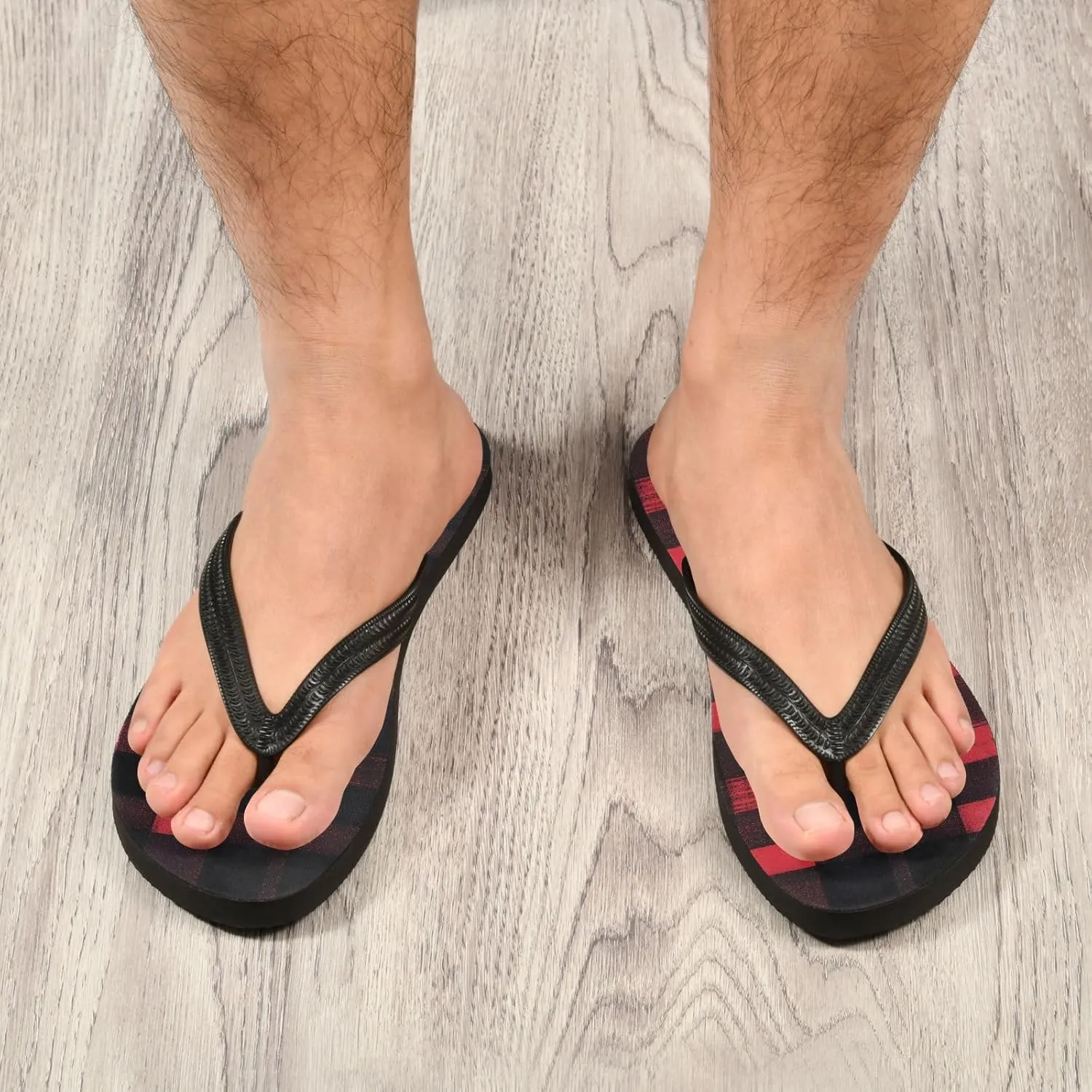 Black and Red Plaid Women's Flip Flop Sandal Casual Summer Sandals, Mens Flip Flops for Beach Outdoor XS