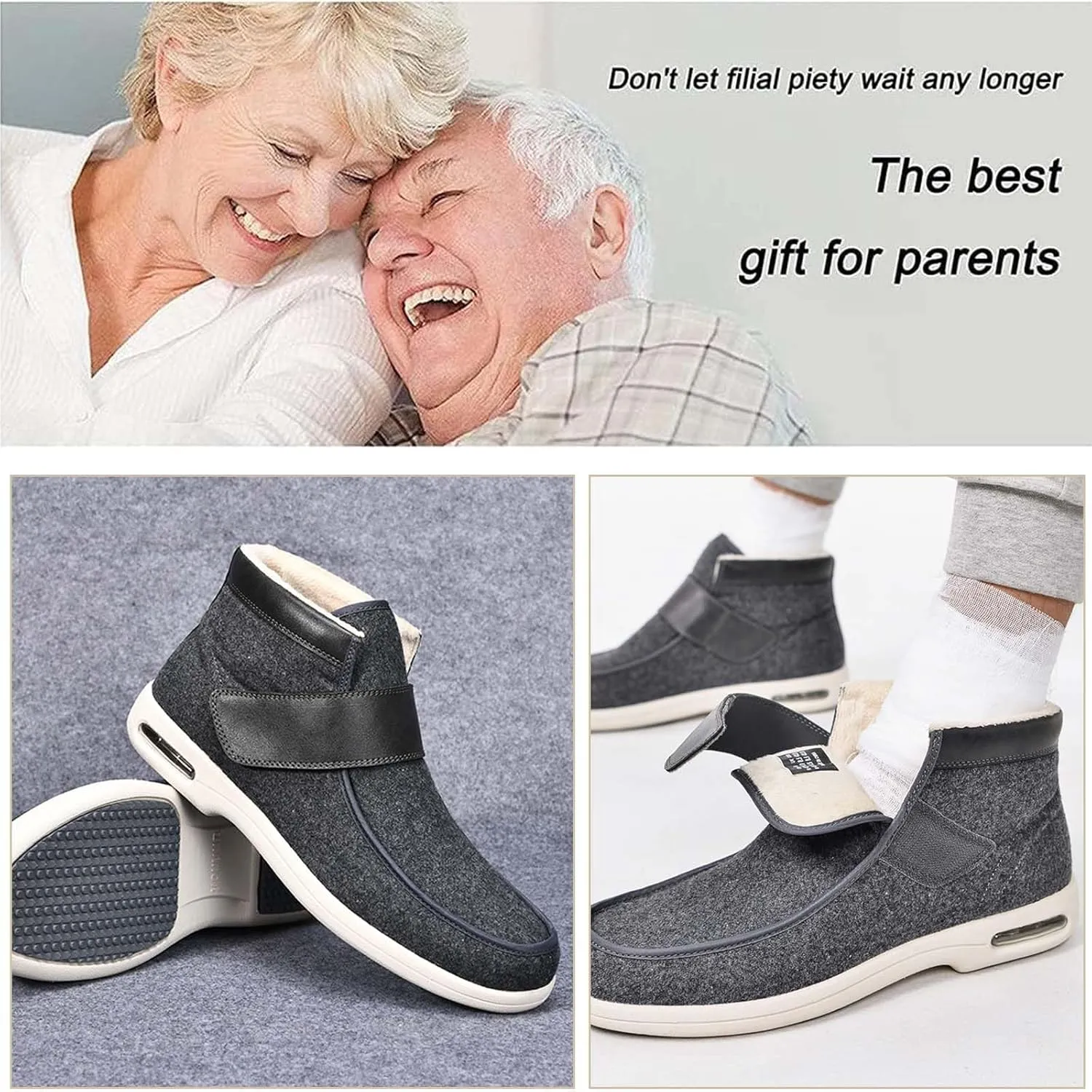bumuam Diabetic Shoes for Elderly Men,Comfy Warm Plush House Shoes, High-top Wide Width Adjustable Closures Boots for Elderly Arthritis Edema Men 6.5/Women 7