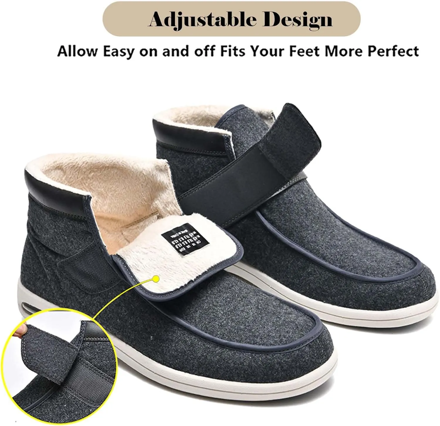 bumuam Diabetic Shoes for Elderly Men,Comfy Warm Plush House Shoes, High-top Wide Width Adjustable Closures Boots for Elderly Arthritis Edema Men 6.5/Women 7