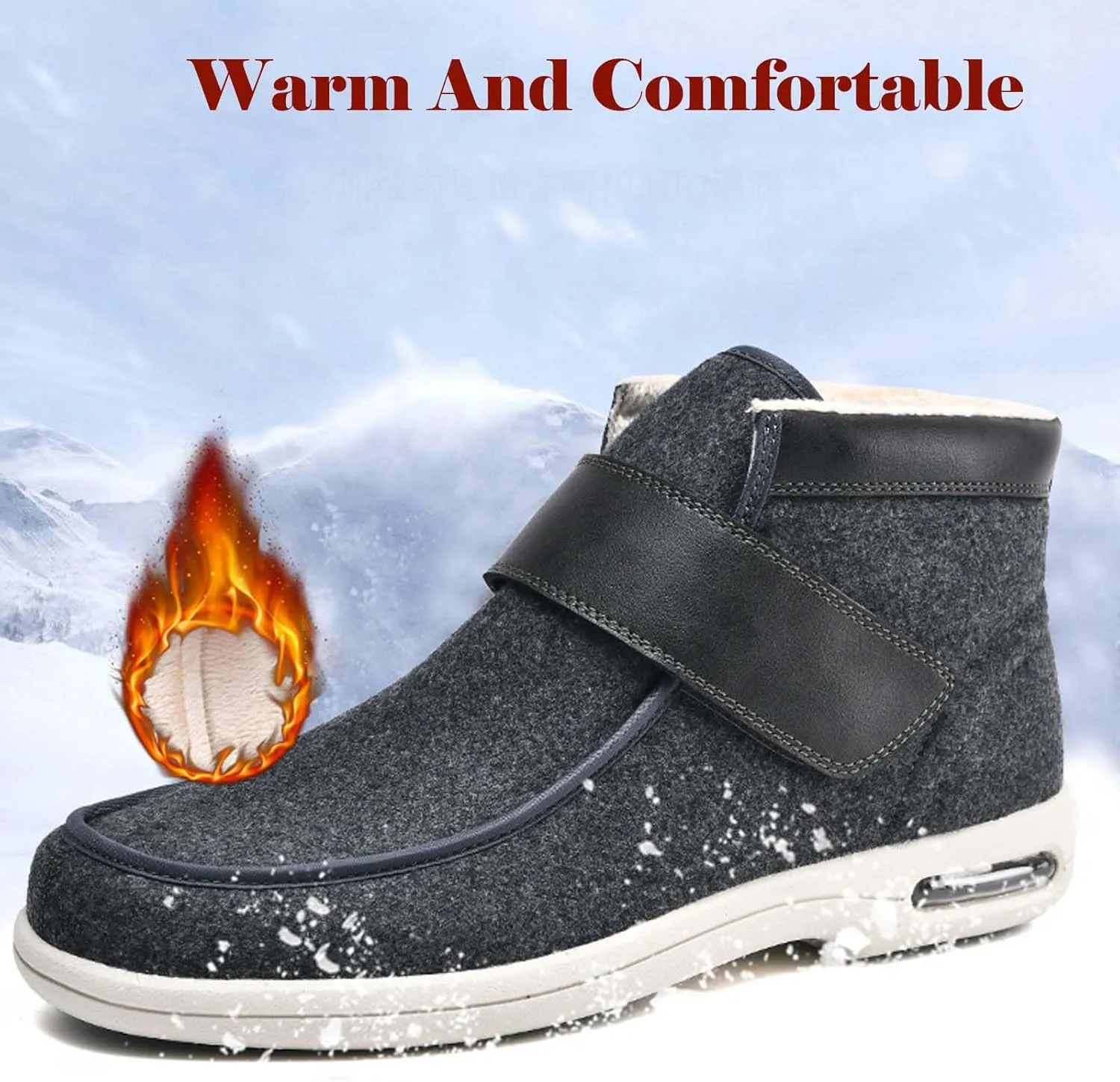 bumuam Diabetic Shoes for Elderly Men,Comfy Warm Plush House Shoes, High-top Wide Width Adjustable Closures Boots for Elderly Arthritis Edema Men 6.5/Women 7
