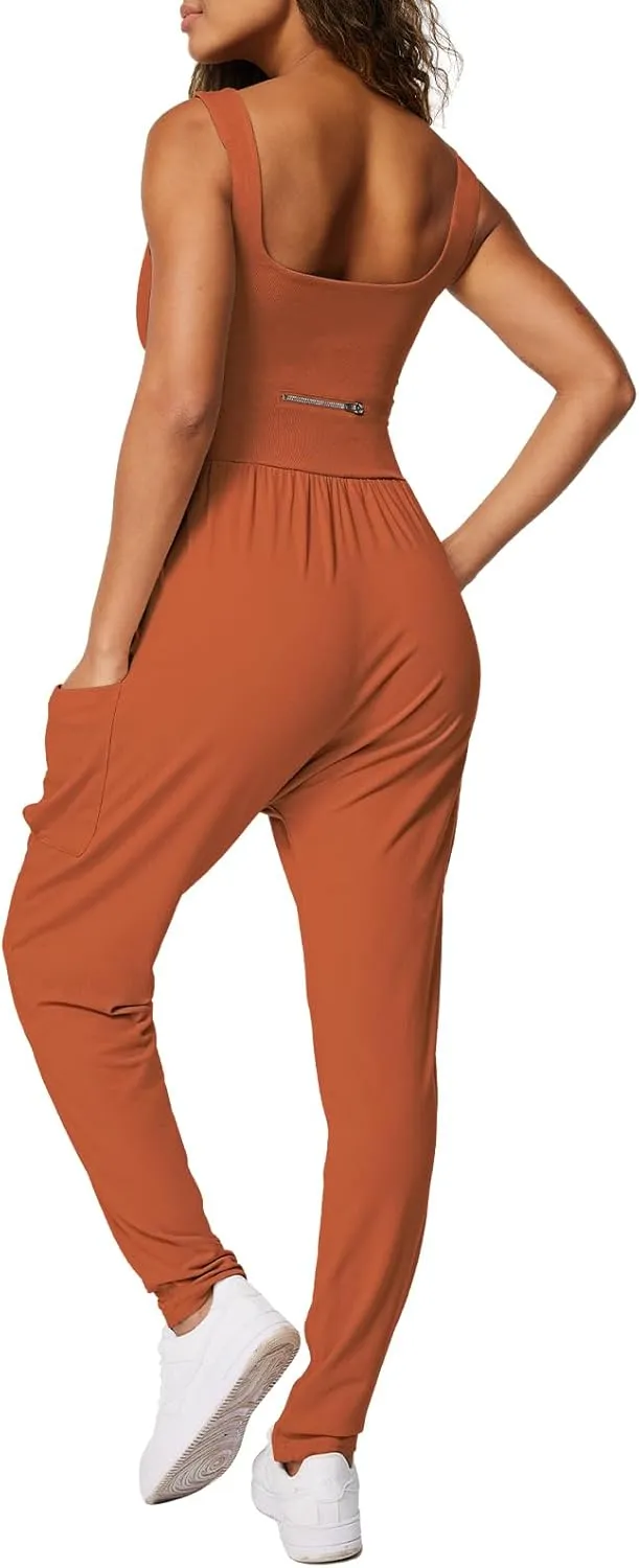 Casei Jumpsuits for Women Casual Summer Rompers Sleeveless Loose Strap Baggy Overalls Yoga Harem Jumpers with Pockets