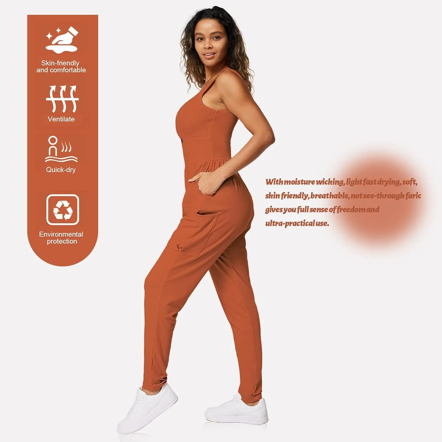 Casei Jumpsuits for Women Casual Summer Rompers Sleeveless Loose Strap Baggy Overalls Yoga Harem Jumpers with Pockets