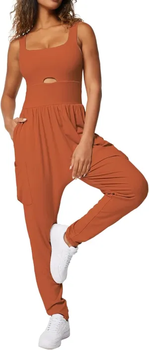 Casei Jumpsuits for Women Casual Summer Rompers Sleeveless Loose Strap Baggy Overalls Yoga Harem Jumpers with Pockets