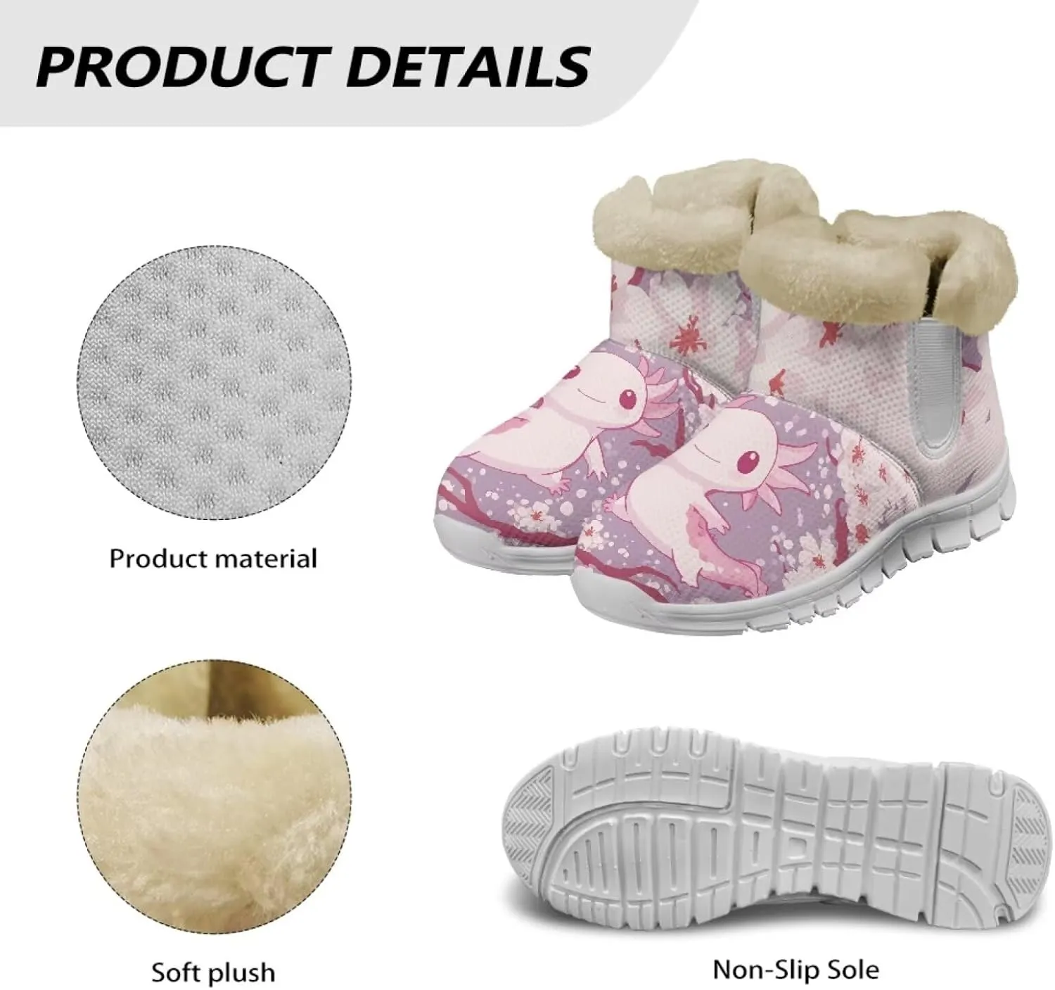 chaqlin Cherry Blossom Snow Boots Winter Ankle Boots for Women Flat Heels Resistant Slip Lightweight Flannel Plush Boots Casual Outdoor Backpacking