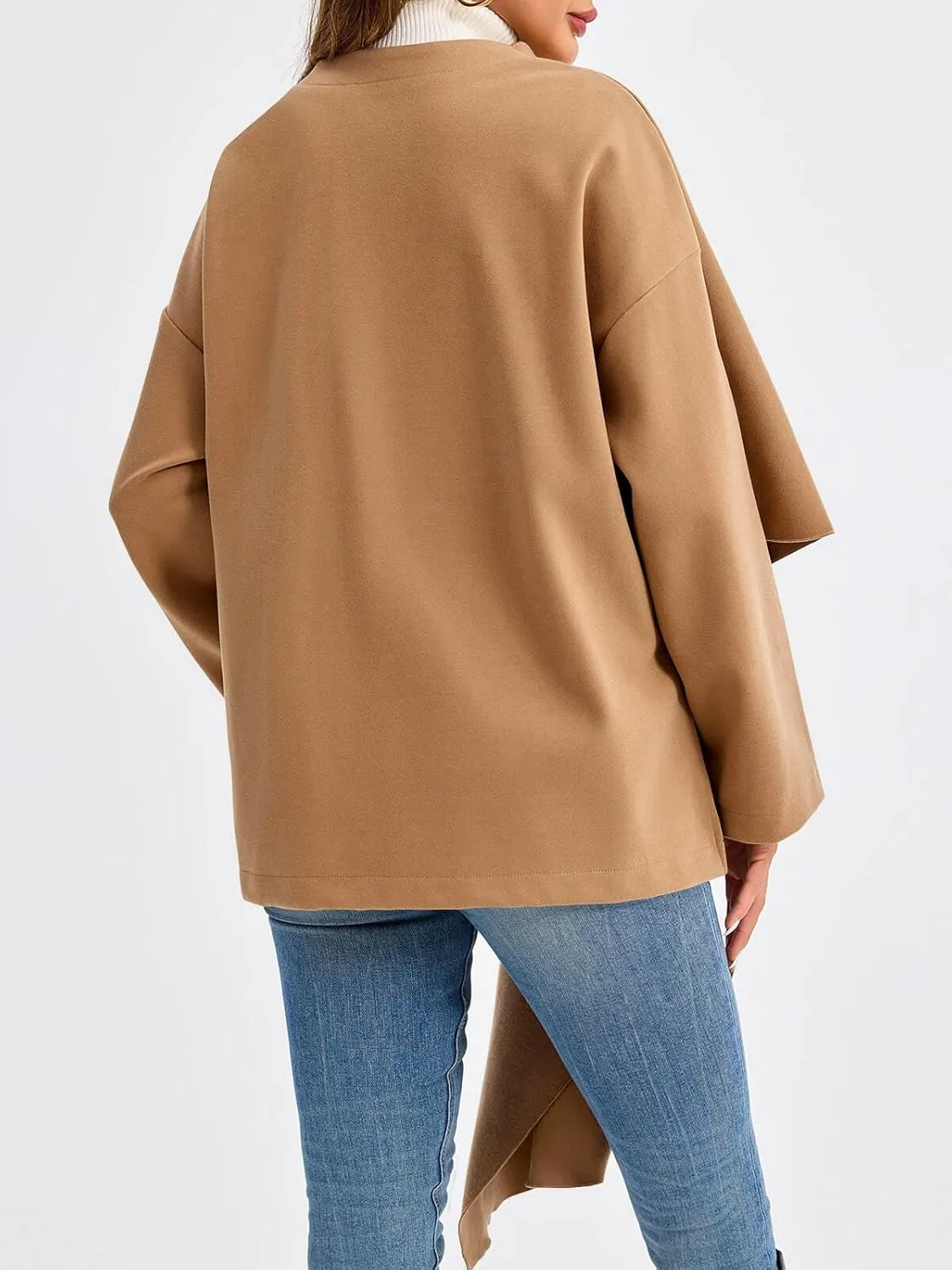 Cicy Bell Womens Oversized Pea Coats Cropped Shawl Wraps Wool Blend Jackets Work Casual Fall Winter Peacoat Scarf Coat