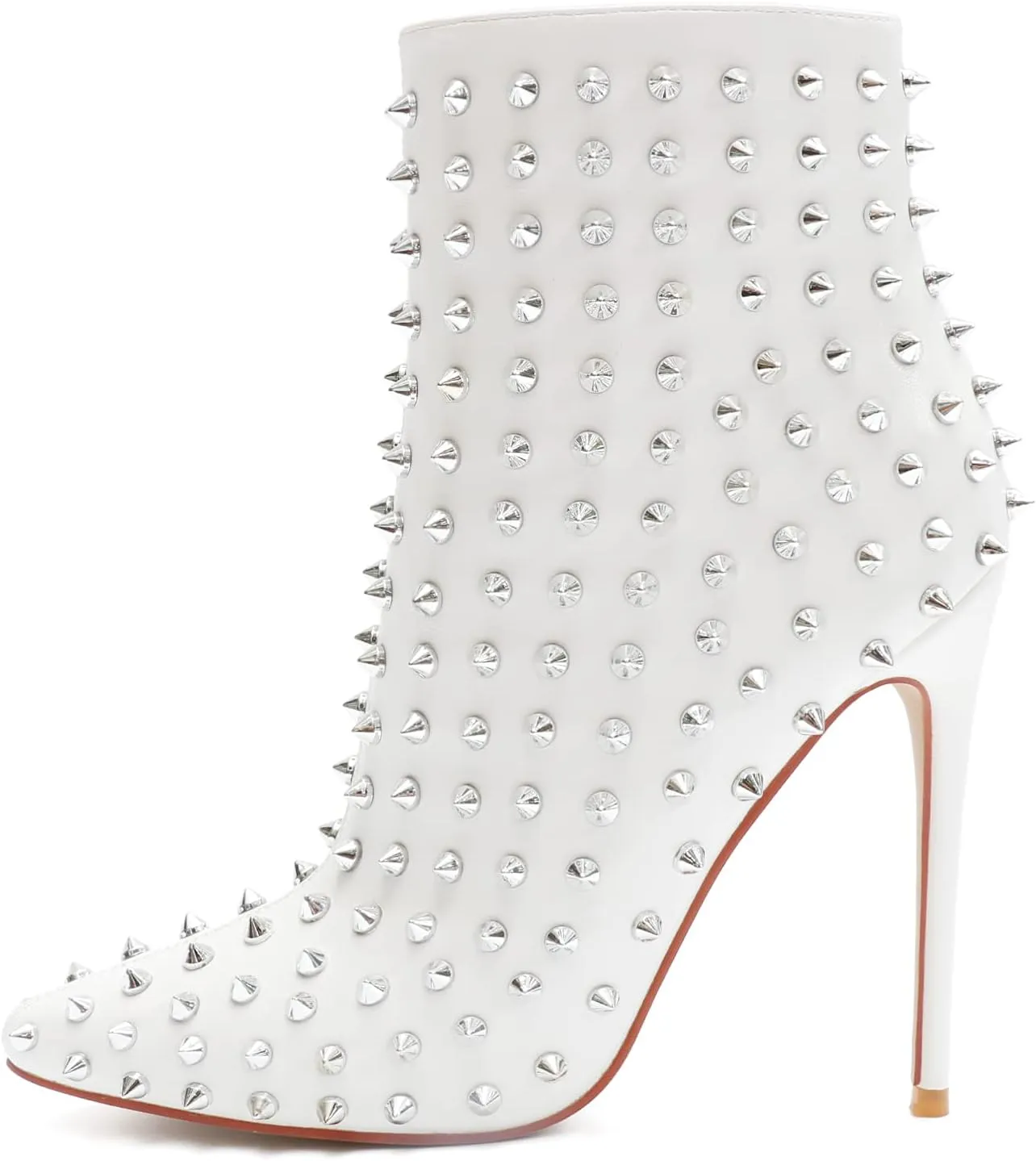 COLETER Women's Rhinestone Ankle Boots with Rivets Closed Pointed Toe Stilettos Autumn Warm Dress Booties