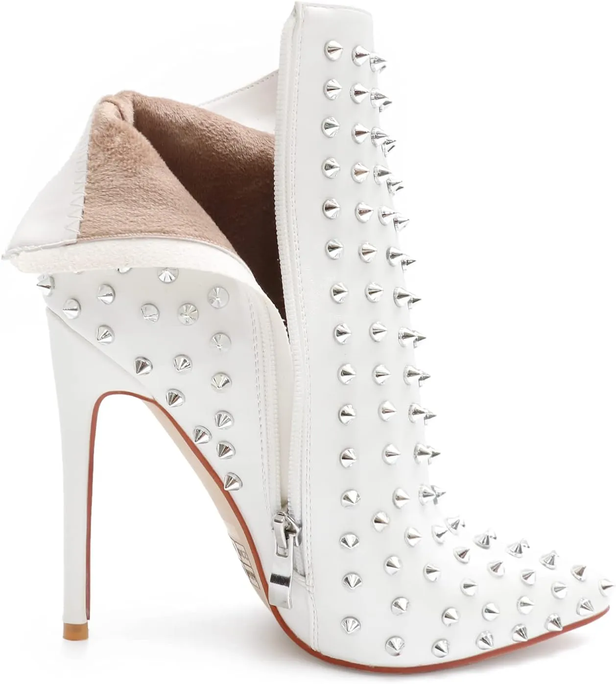 COLETER Women's Rhinestone Ankle Boots with Rivets Closed Pointed Toe Stilettos Autumn Warm Dress Booties