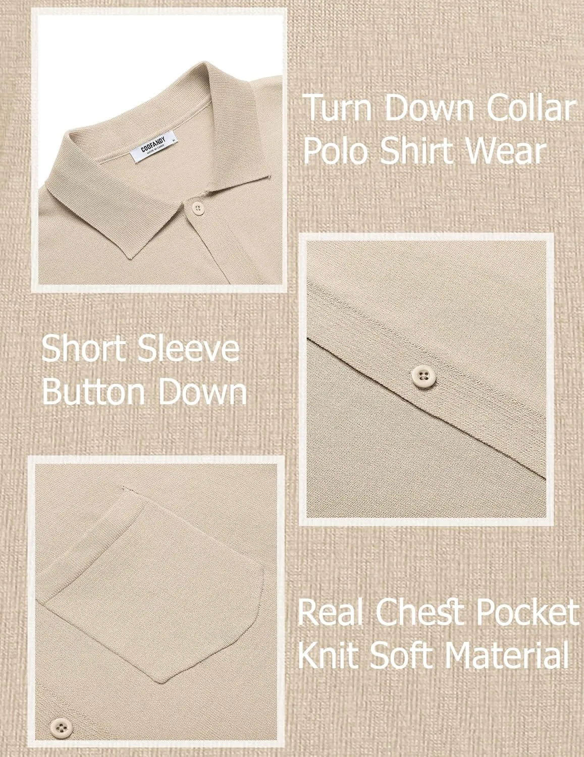 COOFANDY Mens Short Sleeve Knit Shirts Button Down Vintage Polo Casual Beach Shirts
