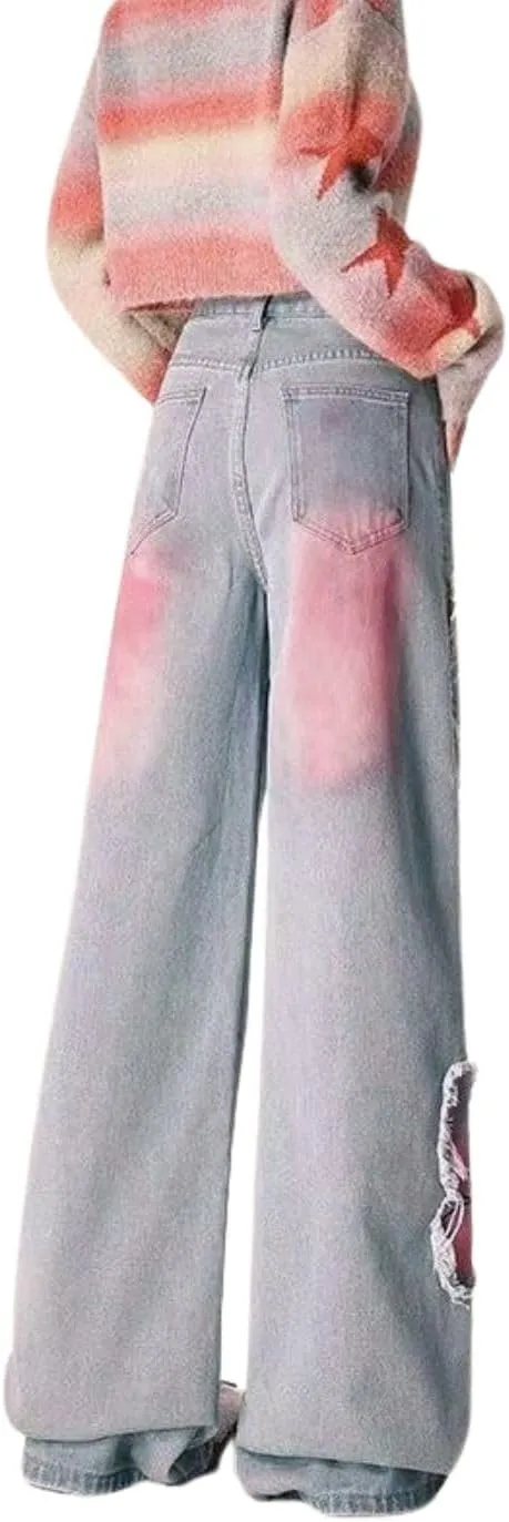 Cute Baggy Jeans Y2k for Women Girls Star Heart Butterfly Pants Aesthetic Streetwear Gothic Clothing