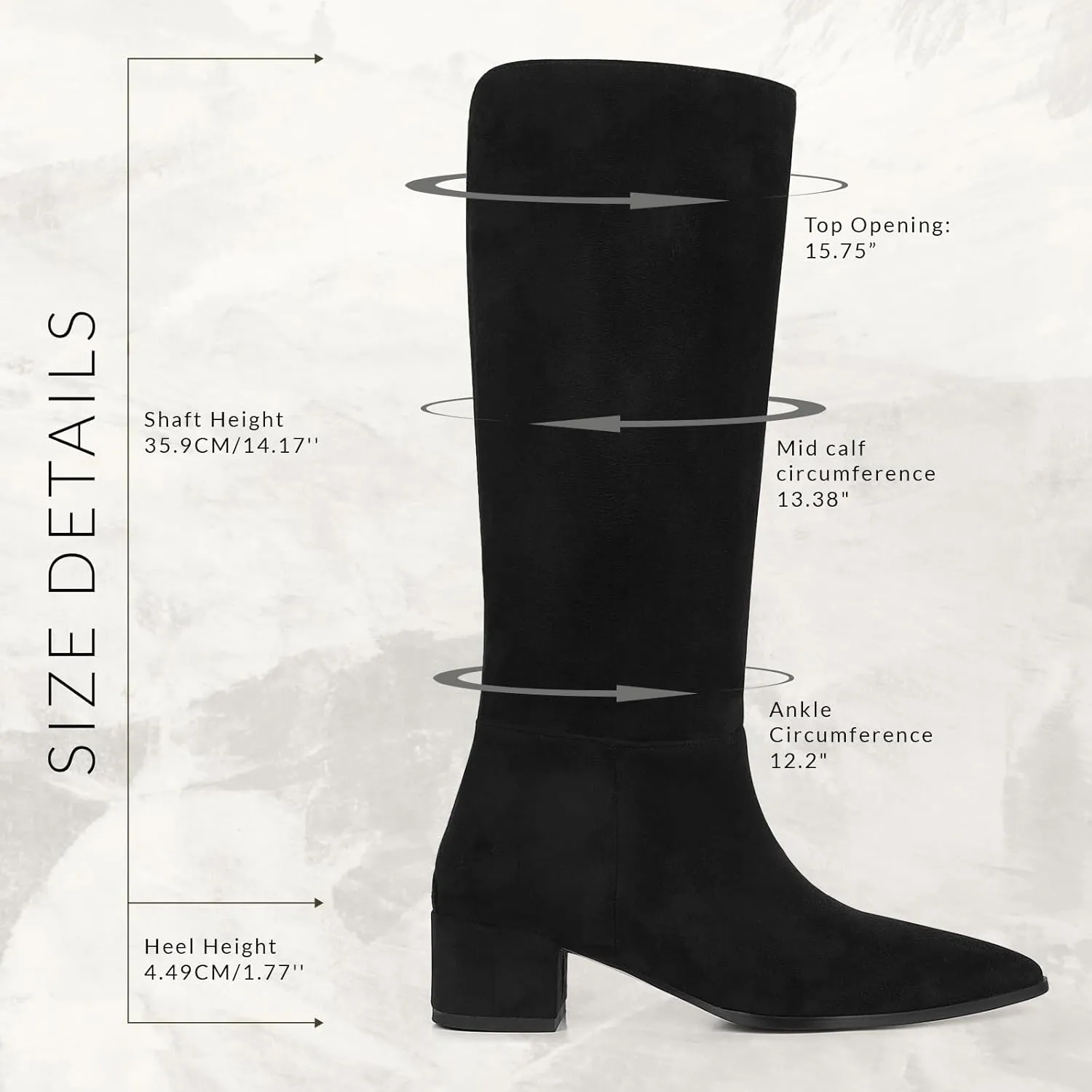 CYNLLIO Knee High Boots Women Pull on Suede Boots Pointed Toe Wide Calf Tall Boots Winter Warm Long Boots Comfy Walking Office Shoes