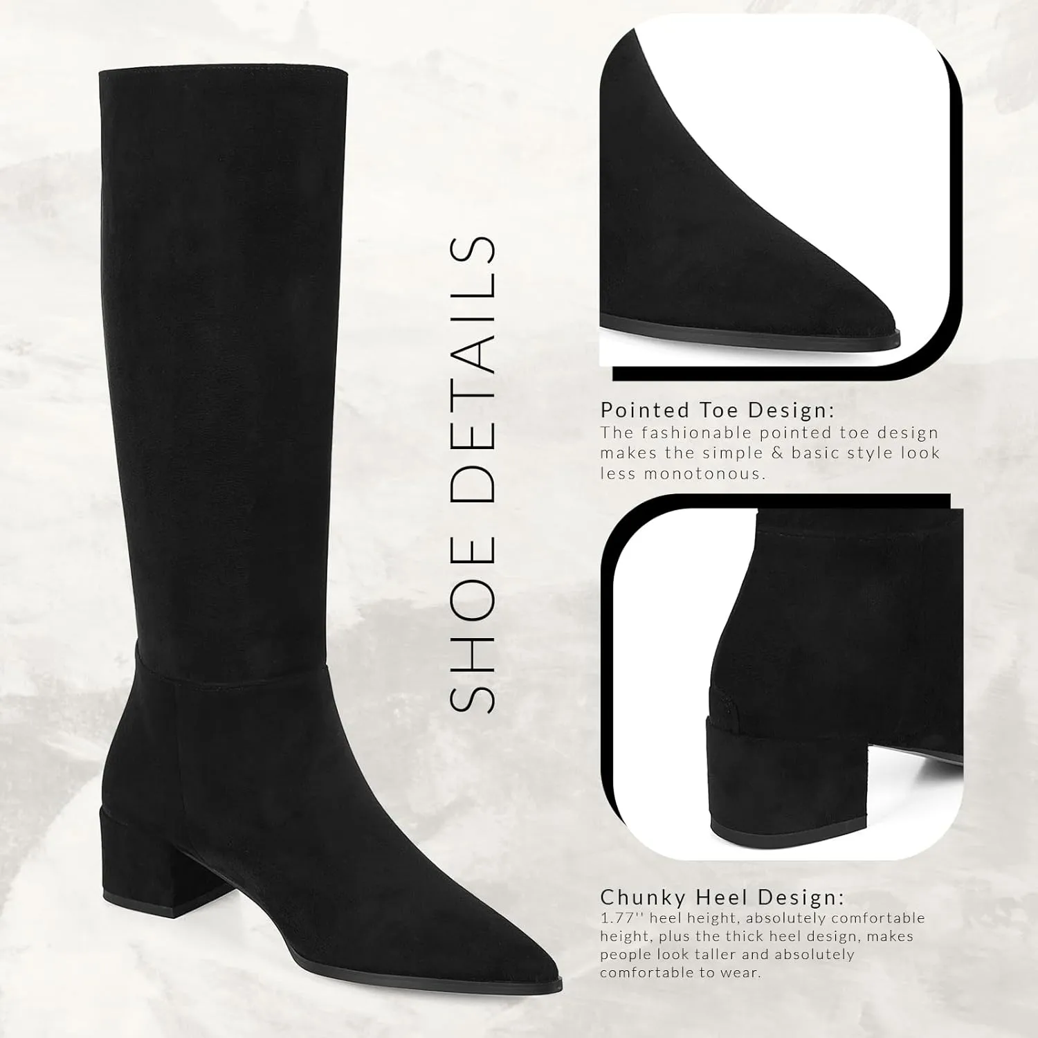 CYNLLIO Knee High Boots Women Pull on Suede Boots Pointed Toe Wide Calf Tall Boots Winter Warm Long Boots Comfy Walking Office Shoes