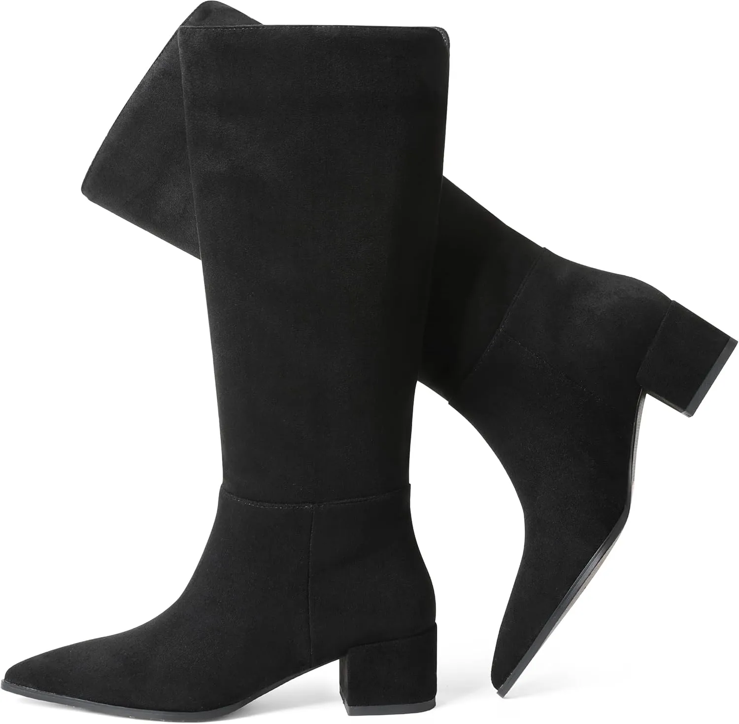CYNLLIO Knee High Boots Women Pull on Suede Boots Pointed Toe Wide Calf Tall Boots Winter Warm Long Boots Comfy Walking Office Shoes