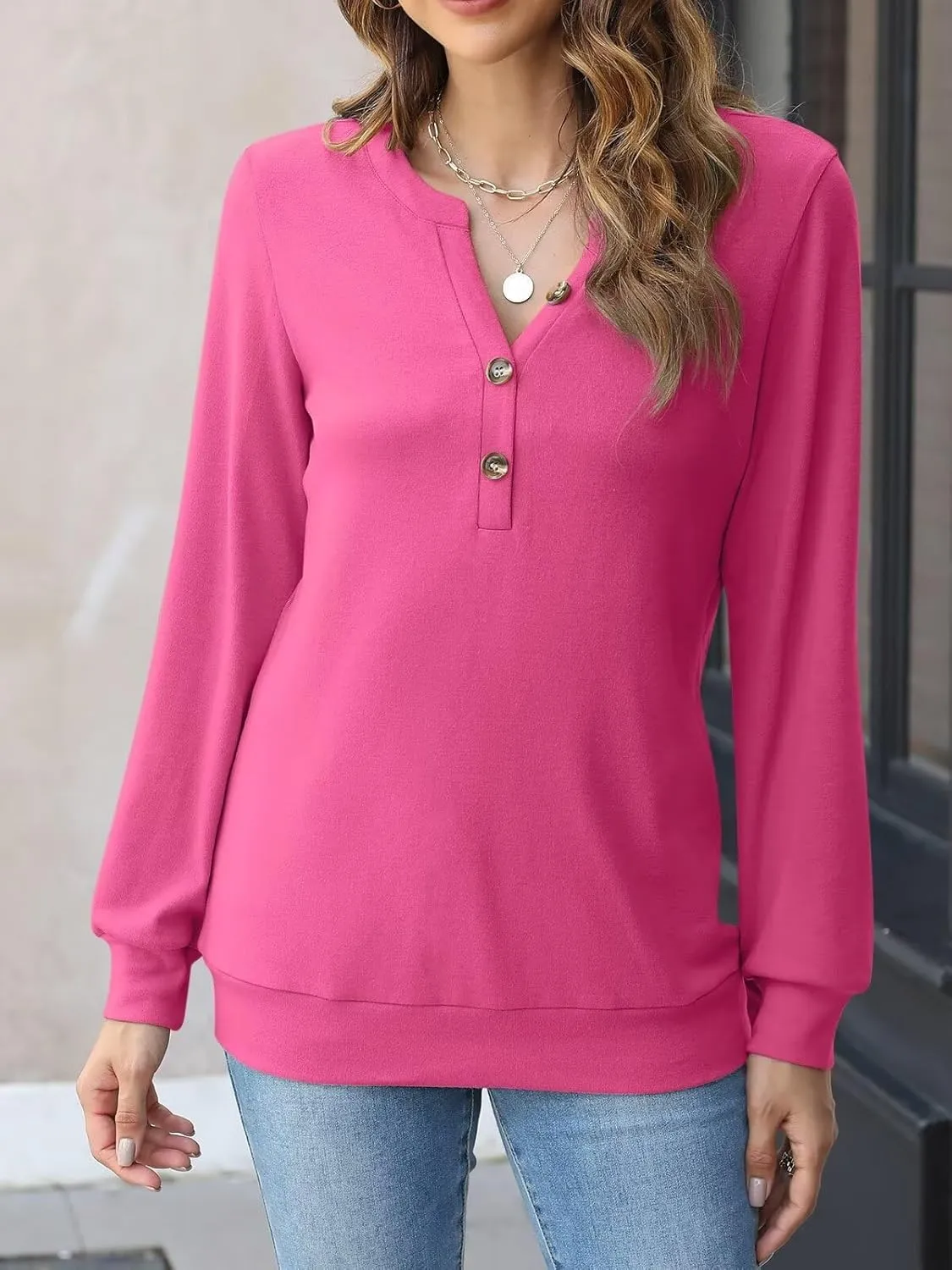 EADINVE Womens V Neck Long Sleeve Sweatshirts Half Button Lightweight Pullover Fashion Fall Clothes