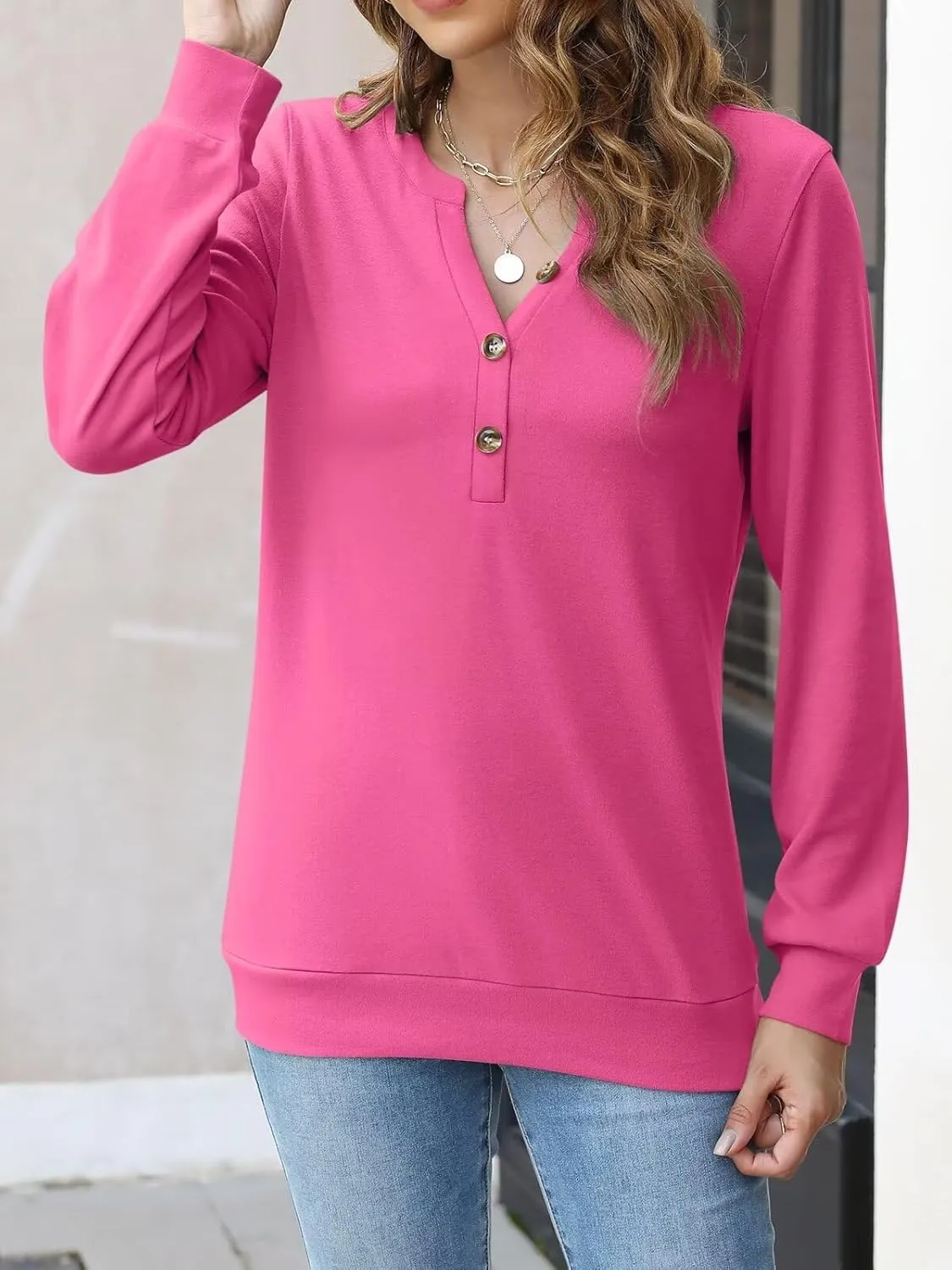 EADINVE Womens V Neck Long Sleeve Sweatshirts Half Button Lightweight Pullover Fashion Fall Clothes
