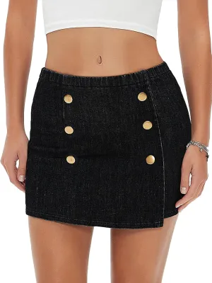 EXLURA Womens Button Bodycon Mini Skirt Sexy Night Club High Waist Elastic Y2K Trendy Short Plaid Skirts