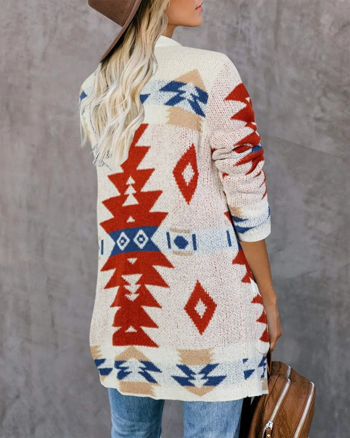 FERBIA Women Boho Cardigan Aztec Open Front Loose Slouchy Sweaters Tribal Long Sleeve Knitted Christmas Jacket Coat