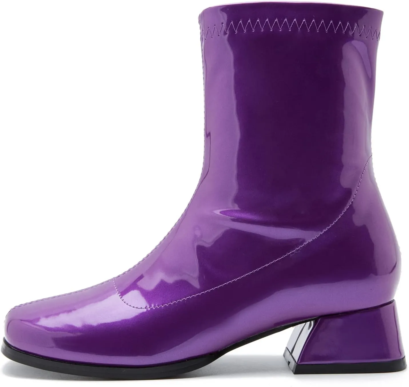 fereshte Gogo Boots For Women's Mid Calf Chunky Block Heel Zipper