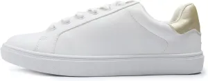 FEVERSOLE Women's Featured PU Leather Colorful Lace Up Sneaker White Gold Patch Size 7.5 M US