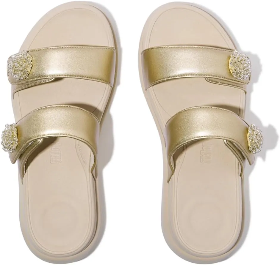 FitFlop Women's F-Mode Go Beadie-Button Adj. Flatform 2-bar Slides Wedge Sandal