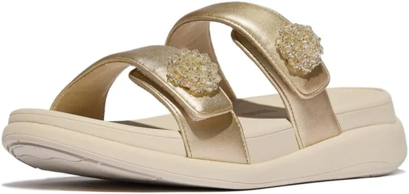 FitFlop Women's F-Mode Go Beadie-Button Adj. Flatform 2-bar Slides Wedge Sandal