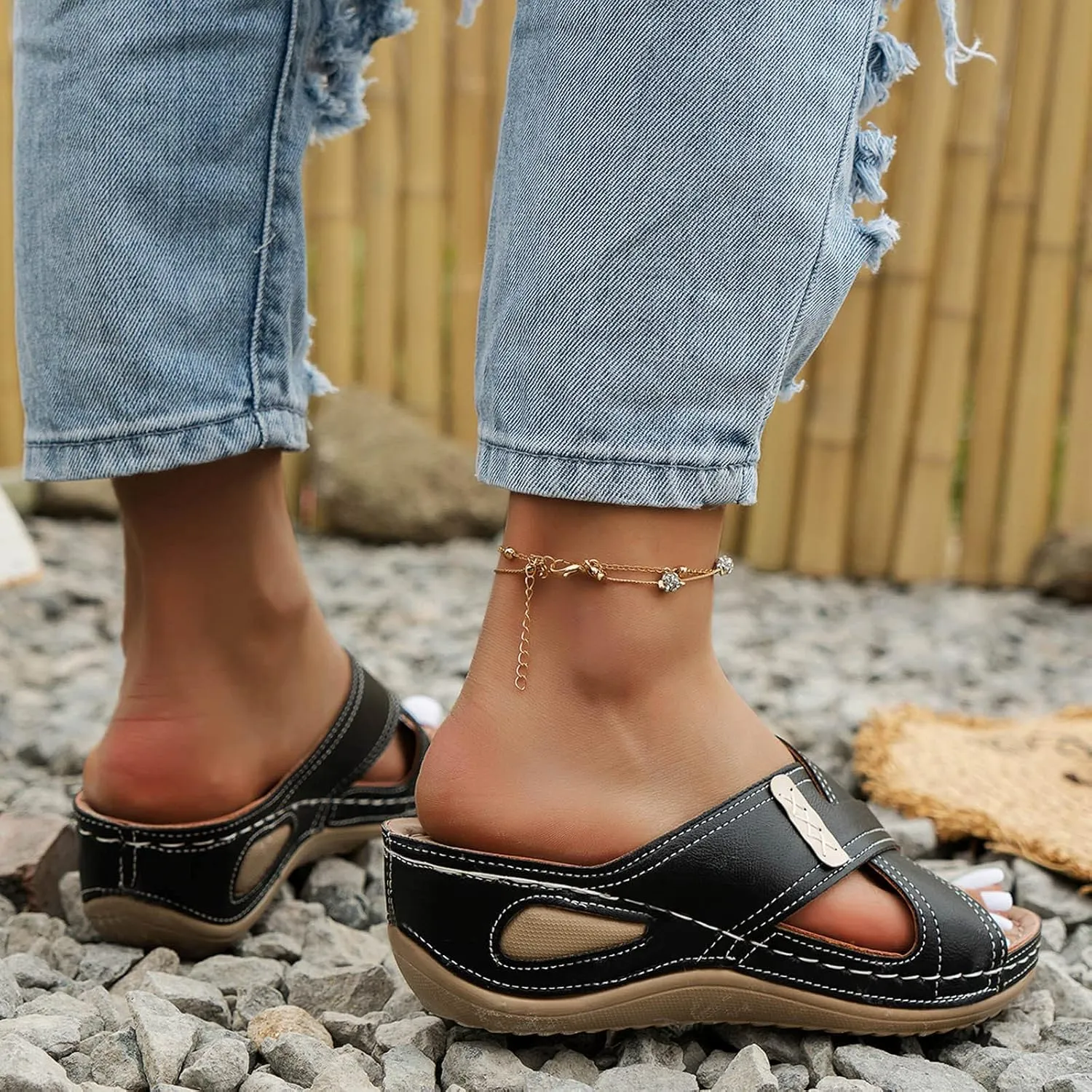 Flats Sandals for Women Orthopedic Bohemian Open Toe Fashion Adjustable 2025 Summer Walking Casual Sandals