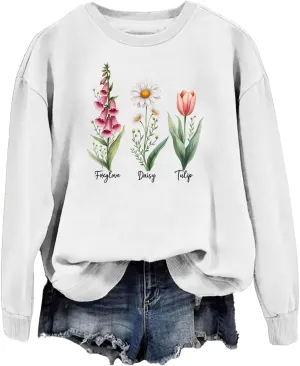 Foxglove Daisy Tulip Sweatshirt, Classic Graphic Print Unisex ，Foxglove Daisy Tulip Shirt
