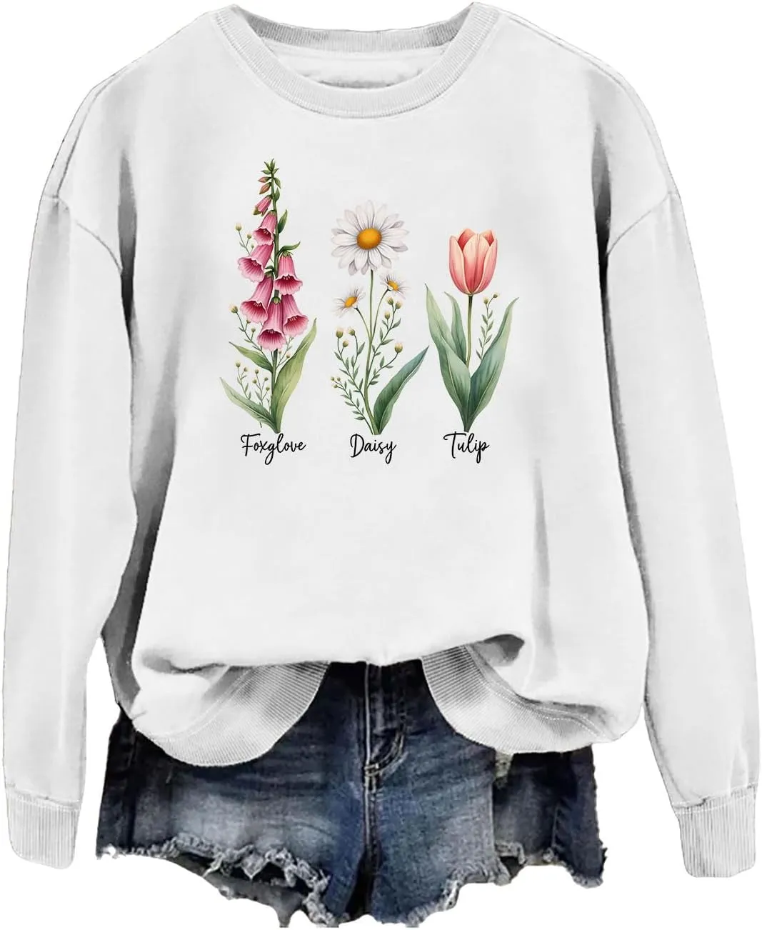Foxglove Daisy Tulip Sweatshirt, Classic Graphic Print Unisex ，Foxglove Daisy Tulip Shirt