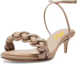 FSJ Women Cute Open Toe Braided Strap Kitten Low Heels Sandals Cross Ankle Strap Comfortable Thick Sole Party Dance Dress Shoes Size 4-15 US