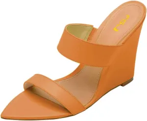 FSJ Women Fashion Open Toe Wedge Sandals High Heels Mules Double Straps Slip On Shoes Size 4-15 US