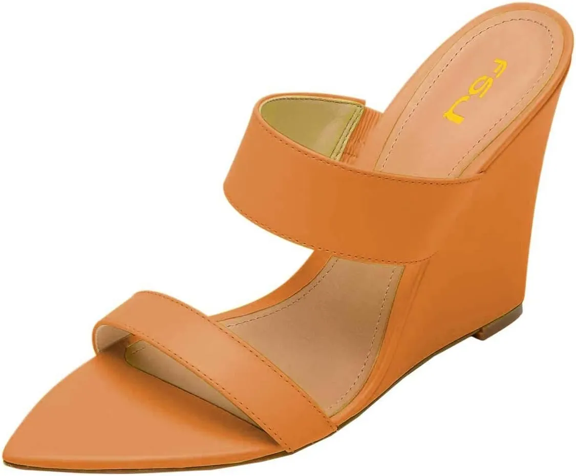 FSJ Women Fashion Open Toe Wedge Sandals High Heels Mules Double Straps Slip On Shoes Size 4-15 US