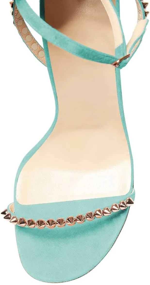 FSJ Women Rivets Studded Ankle Strap Sandals Fashion Open Toe High Heels Stilettos Summer Shoes Size 4-15 US