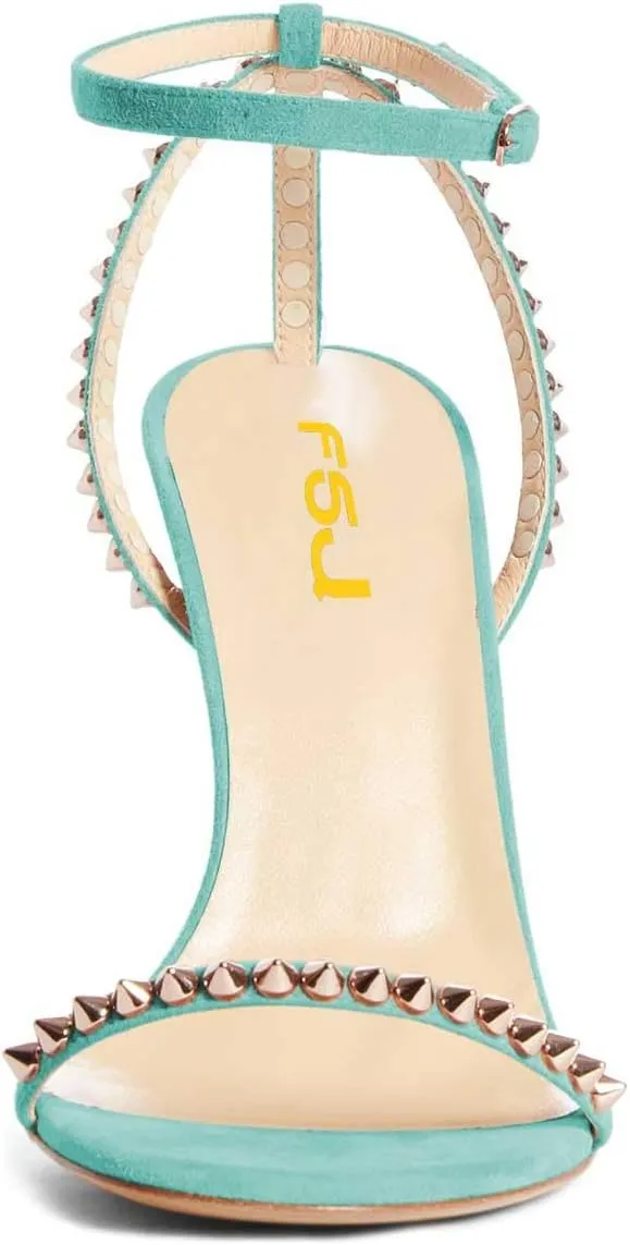 FSJ Women Rivets Studded Ankle Strap Sandals Fashion Open Toe High Heels Stilettos Summer Shoes Size 4-15 US