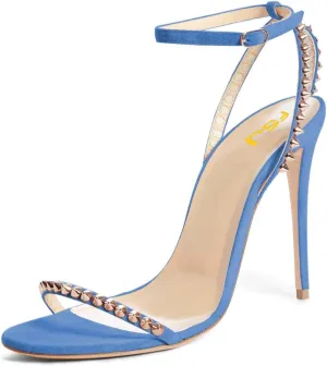 FSJ Women Rivets Studded Ankle Strap Sandals Fashion Open Toe High Heels Stilettos Summer Shoes Size 4-15 US