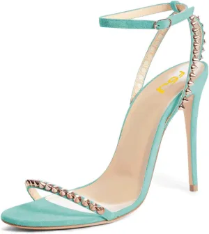 FSJ Women Rivets Studded Ankle Strap Sandals Fashion Open Toe High Heels Stilettos Summer Shoes Size 4-15 US