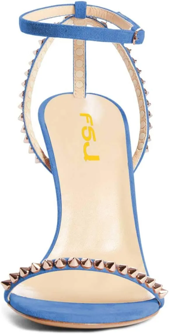 FSJ Women Rivets Studded Ankle Strap Sandals Fashion Open Toe High Heels Stilettos Summer Shoes Size 4-15 US