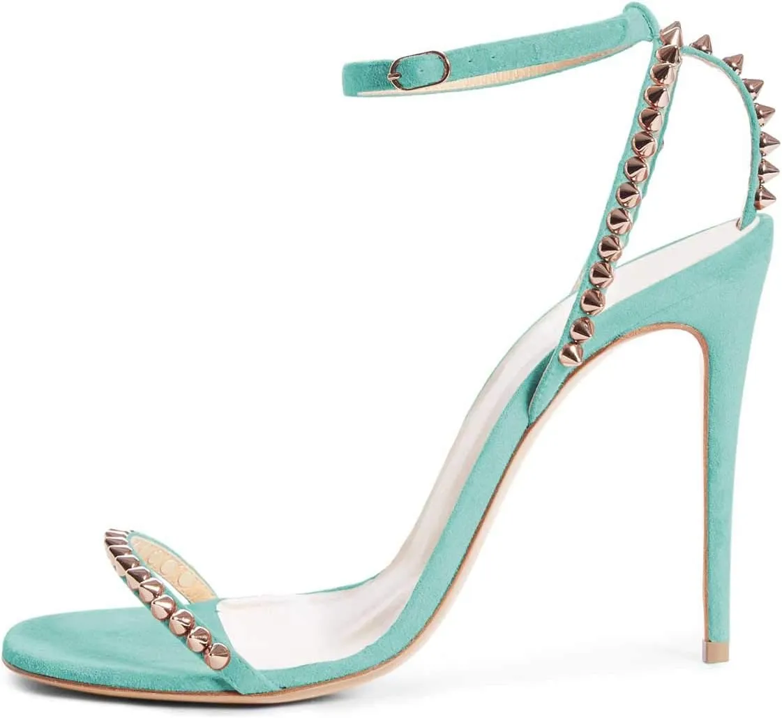 FSJ Women Rivets Studded Ankle Strap Sandals Fashion Open Toe High Heels Stilettos Summer Shoes Size 4-15 US