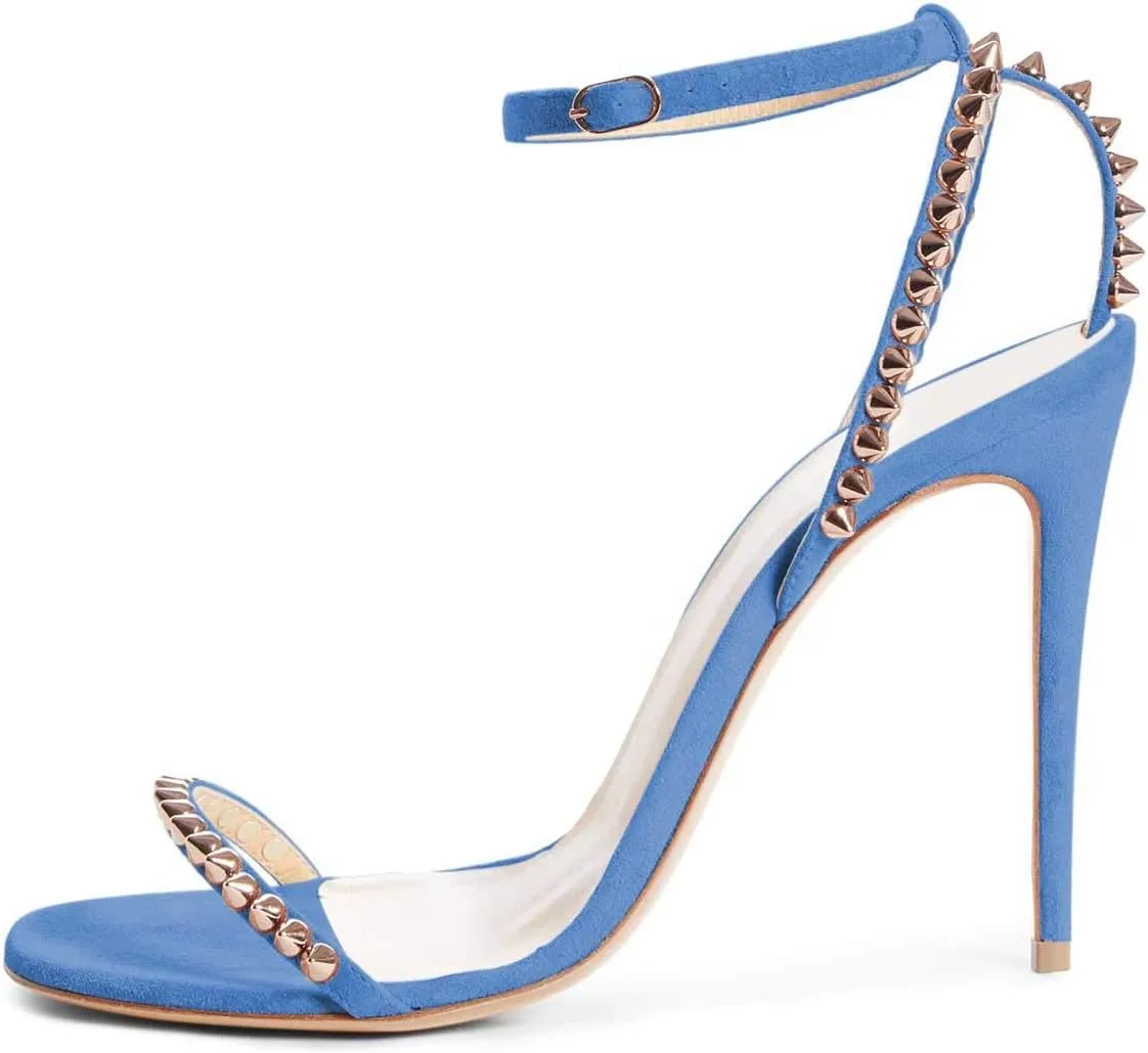 FSJ Women Rivets Studded Ankle Strap Sandals Fashion Open Toe High Heels Stilettos Summer Shoes Size 4-15 US